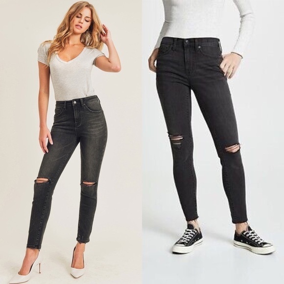 MADEWELL High Rise Distressed Denim Ankle Cropped Ripped Knee Skinny Jeans 24 - Picture 1 of 7